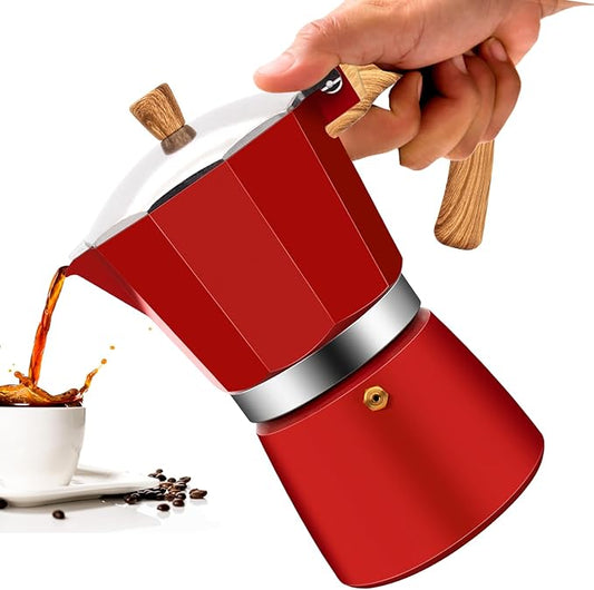 6 Cup Aluminum Moka Pot Classic Stovetop Espresso Coffee Maker 300ml 10oz Coffeemaker Percolator Mocha Pot Greca Coffee Maker Cafe Makers for Italian and Cuban Café Brewing Red