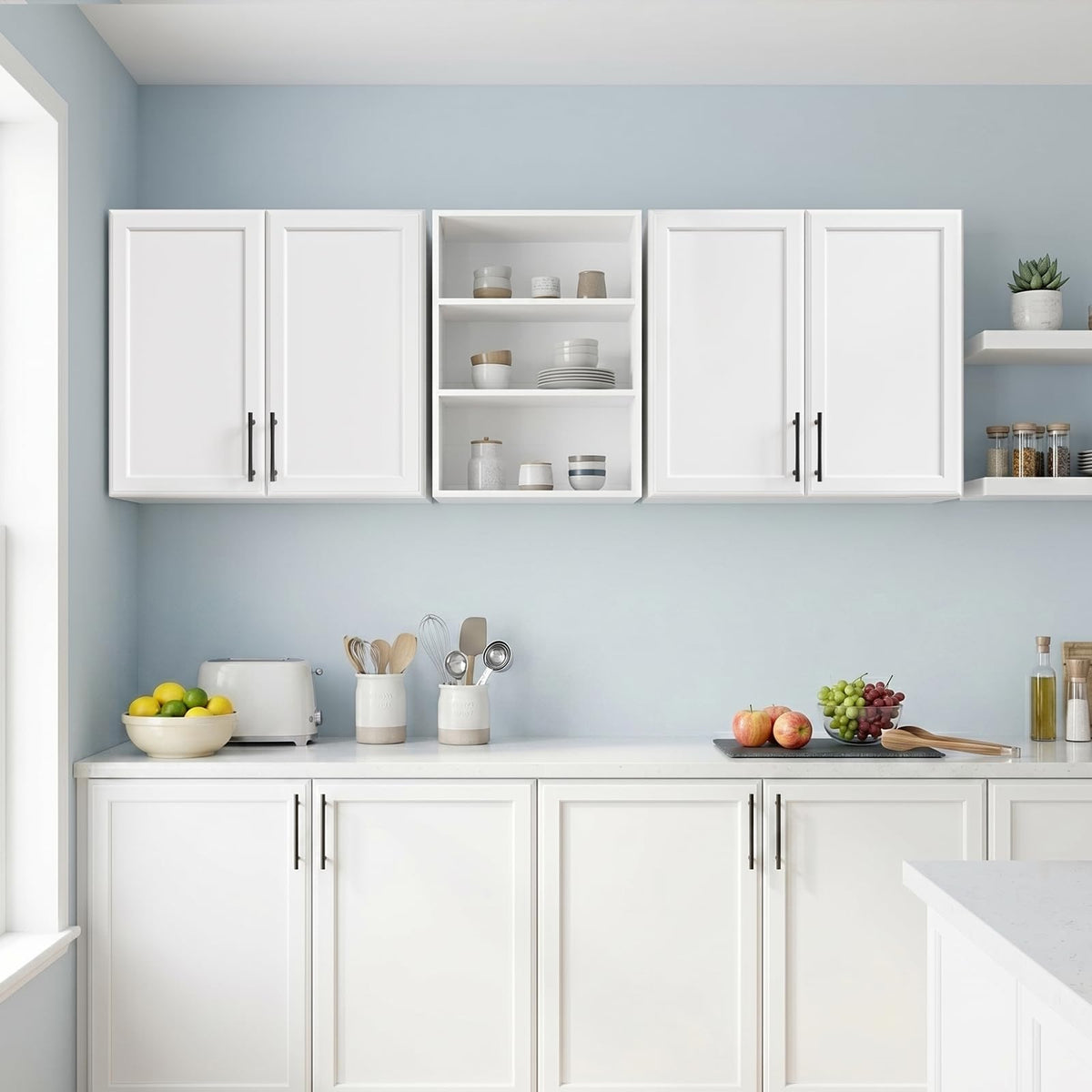 NEWOWNDS 62.8" W Laundry Wall Mounted Cabinets with Adjustable Shelf