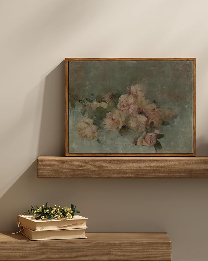 InSimSea Framed Wall Art for Living Room Decor Classical Oil Painting Roses Canvas Prints Vintage Wall Art Decorations for Bedroom Home Office Bathroom Decor 12x16in