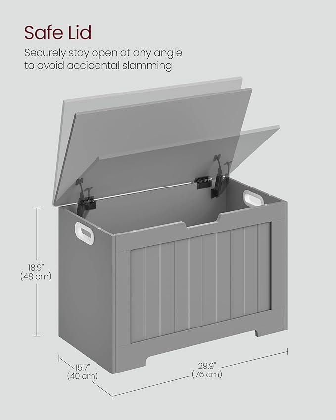 VASAGLE Storage Chest, 29.9 Inches Width Storage Bench, Entryway Bench with 2 Safety Hinges, Shoe Bench, Farmhouse Style, for Entryway, Bedroom, Living Room, Dove Gray ULHS011G01