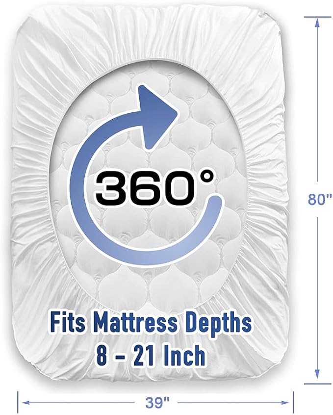 MATBEBY Twin XL Mattress Pad - Cooling Breathable Mattress Topper, Quilted Fitted Mattress Protector, Pillow Top Mattress Cover with 8-21" Deep Pocket, Soft, Machine Washable, White, Twin Extra Long