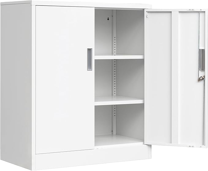 Metal Garage Storage Cabinets，36" Steel File Cabinet with 2 Adjustable Shelves, Lockable Storage Cabinets for Office, Home, Garage, Warehouse 36.2" H x 31.5" W x 15.7" D (White)