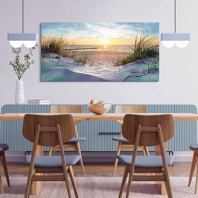 Wapluam Large Canvas Wall Art For Living Room Wall Decor For Office Bedroom Decorations Sea Beach Wall Paintings Prints Artwork Ocean Seascape Scenery Pictures Modern Home Decor Art Work 60X30 in