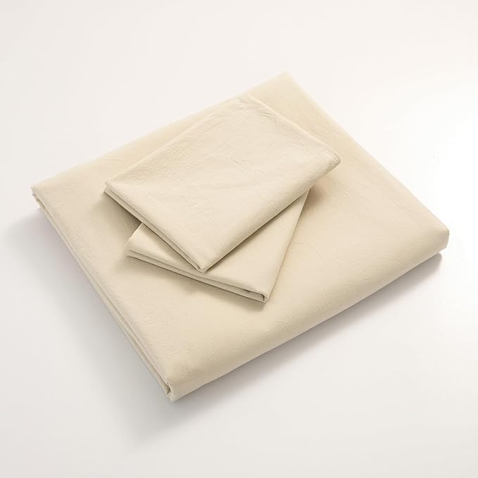 JIYUAN 100% Washed Cotton Duvet Cover Set 3 Pieces King, 1 Duvet Cover 104x90 Inches(Comforter Not Included) and 2 Pillowcases,Linen Feel Bedding Set Comfy and Breathable,Heathered Beige