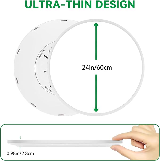 Upgraded 24 Inch Flush Mount Ceiling Light, 56W 5600 lm Ceiling Light Fixture with 3 CCT Selectable 3000K/4000K/ 6500K, Slim Round Surface Mount LED Light Fixture for Kitchen Bedroom Dining Hallway