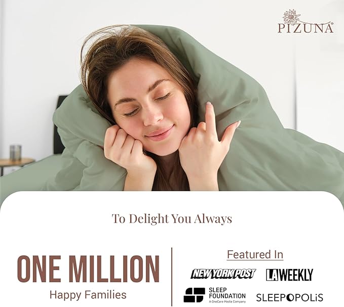 Pizuna 100% Cotton Queen 3 Pc Duvet Cover + 1 Pc Fitted Sheet Set 400 Thread Count Sea Foam Sateen Weave Luxurious Long Staple Cotton 4 Piece Bedding Set - 1 Duvet Cover,2 Pillow Shams,1 Fitted Sheet