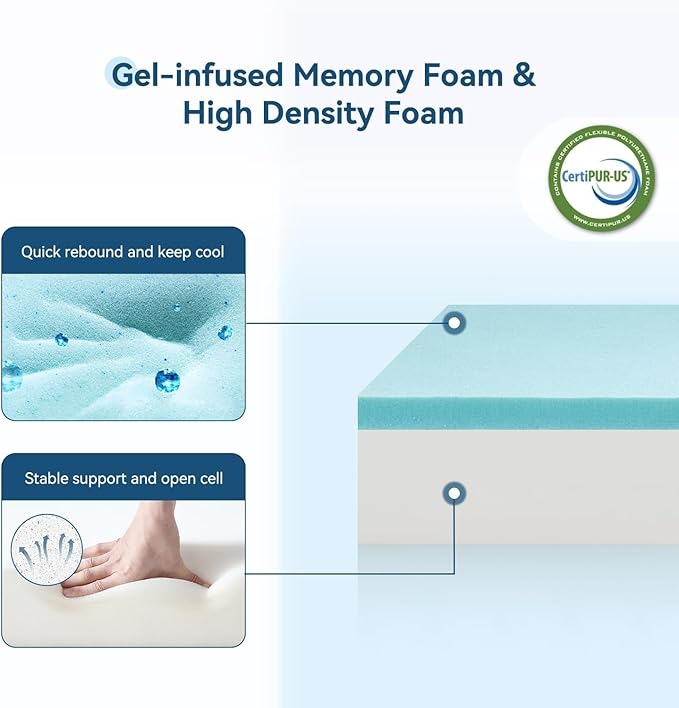 ONENICE 10 Inch Mattress Queen, Cooling Gel‑Infused Memory Foam Mattresses in a Box, Imitation Cotton Fabric with 3D Down Alternative Filling Pillowtop CertiPUR-US® Certified, Fiberglass-Free