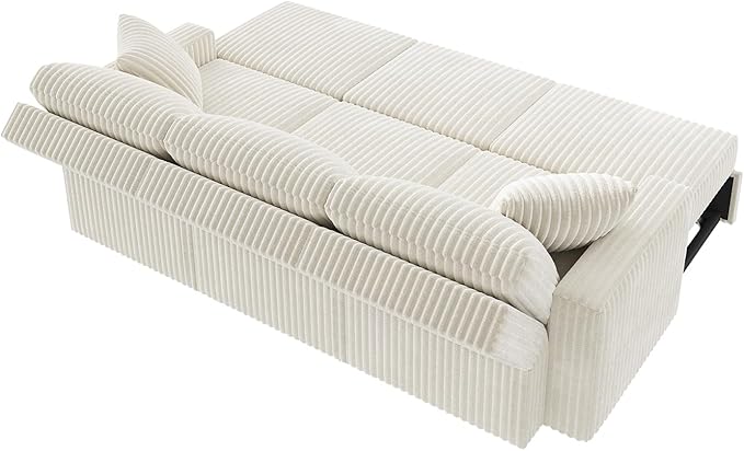 HONBAY Sectional Sleeper Sofa with Pull Out Bed, L Shaped U Shaped Couch with Storage Ottoman, Velvet White