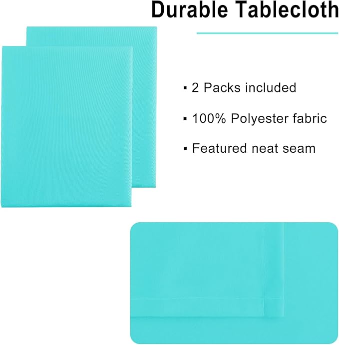 Hiasan 2 Pieces Solid Rectangle Tablecloth - Waterproof and Spillproof Washable Polyester Fabric Table Cloth for Kitchen and Dining Room, Aqua, 60 x 120 Inch