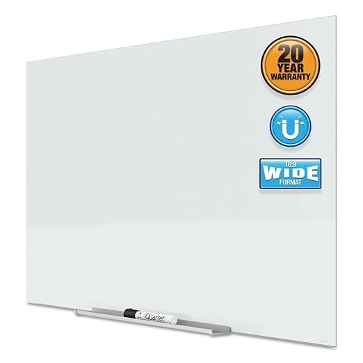 Quartet Glass Whiteboard, Magnetic Dry Erase Board, Wall Mounted Whiteboard for Office, School and Home, 50"W x 28"H, White (G5028IMW)