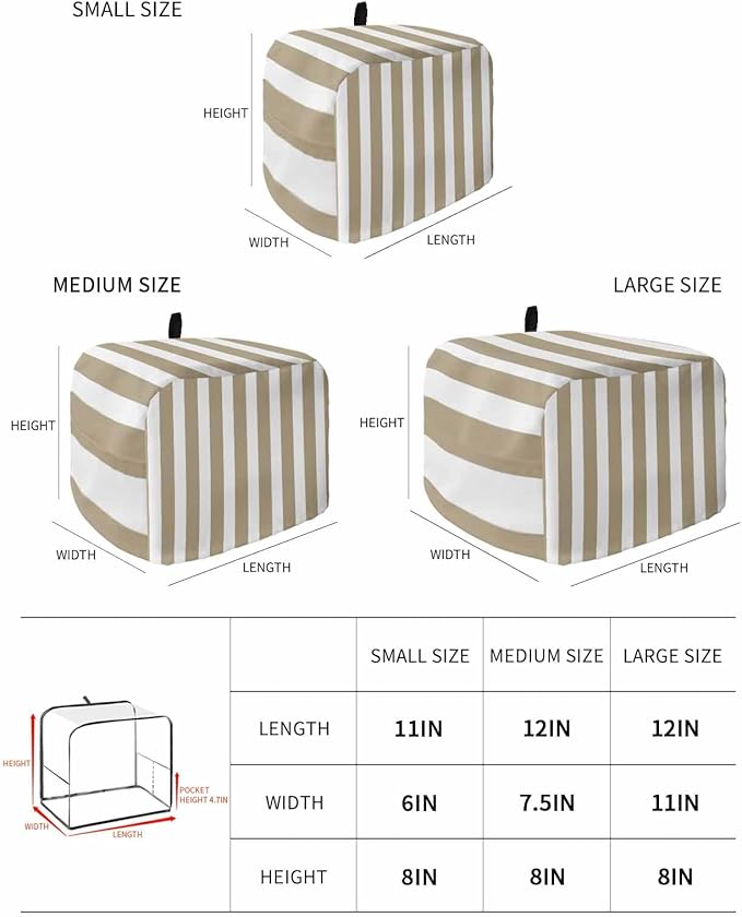Toaster Cover 2 Slice Khaki Stripes Toaster Oven Cover with Pockets Browm Vertical Striped Dustproof Bakeware Protector Small Kitchen Appliance Dust Covers and Fingerprint Protection for Women