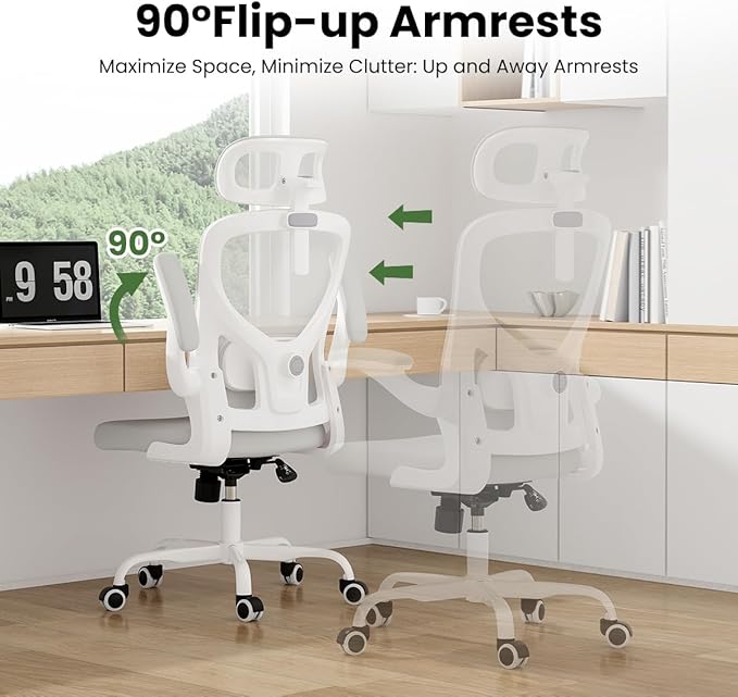 Soohow Ergonomic Office Chair,Home Office Desk Chair with Adjustable Lumbar Support Armrests,Comfy Computer Desk Chair with Headrest,for Home and Office, White