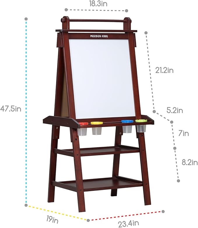MEEDEN Art Easel for Kids: Double-Sided Wooden Kids Easel with Paper Roll for Boys Girls - All-in-One Kids Art Easel with Chalkboard & Magnetic Whiteboard or Aged 4-8, 8-12 Painting Drawing
