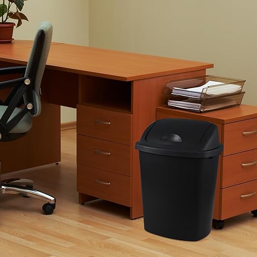 Begale 6 Gallon Plastic Swing Lid Waste Bin for Kitchen, 4 Pack Plastic Trash Can with Swing-Top, Black