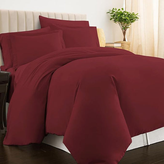 Pizuna Pure 100% Cotton King Duvet Cover Set, Luxurious 400 Thread Count Long Staple Cotton Sateen Weave with Button Closure (Combed Rio Red Cotton Duvet Cover King)