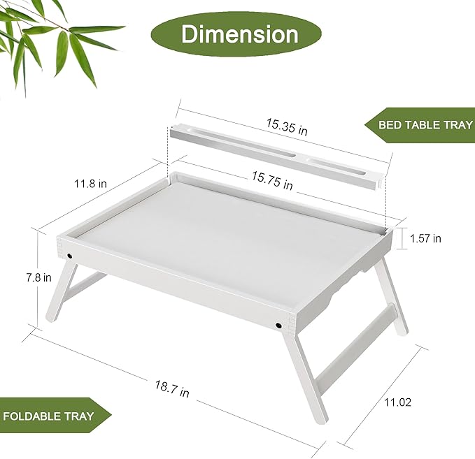 Bed Tray Table with Foldable Legs, Breakfast Food Trays for Eating on Couch with Media Slot for Bed, Eating, TV Tray, Kitchen Serving Tray(White, Medium)
