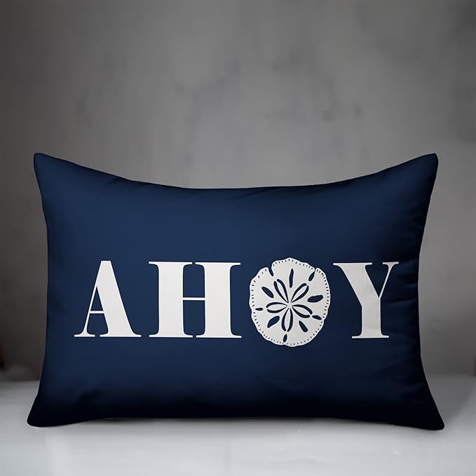 Ahoy Indoor/Outdoor Pillow | Decorative Pillows for Living Room Couch Bed Sofa Patio, Fluffy Soft Cushion | Water Resistant Blue, 14x20