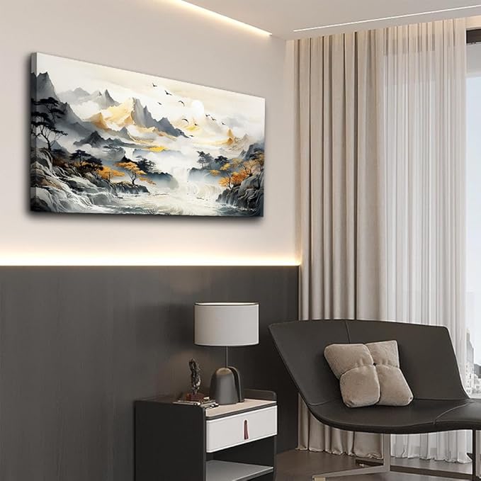hyidecorart Framed Canvas Wall Art For Living Room Wall Decorations For Office Bedroom Wall Decor Mountain Landscape Wall Paintings Abstract Wall Pictures Modern Artwork Home Decor Mural 20X40 inch