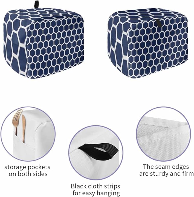 Toaster Cover 4 Slice Blue Moroccan Hexagon Toaster Oven Cover with Pockets Geometric Art Dustproof Bakeware Protector Small Kitchen Appliance Dust Covers and Fingerprint Protection for Women
