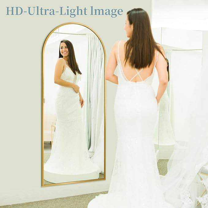 Full Length Mirror, 58"x21" Arched Full Body Mirror, Large Stand Up Aluminum Frame Floor Freestanding Hanging Leaning Mounted for Bedroom Living Room Entryway Gold