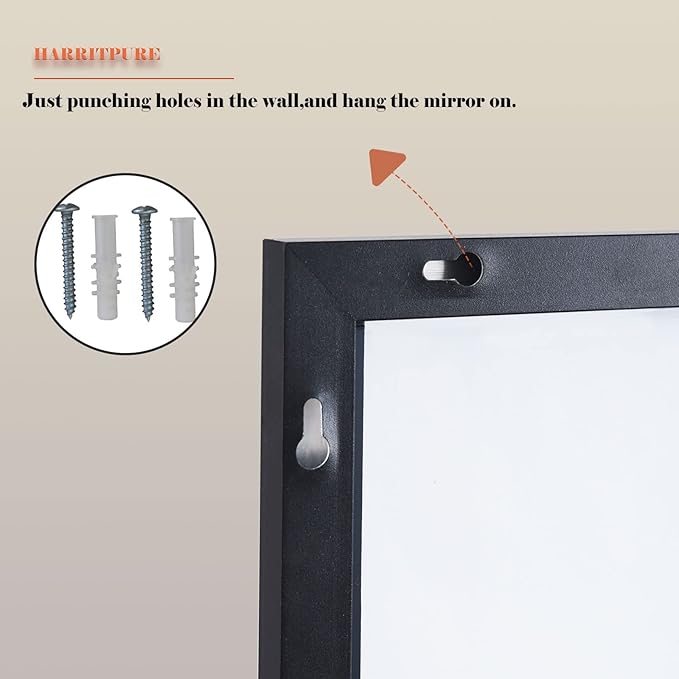 HARRITPURE 65"x22" Full Length Mirror Aluminum Frame Wall Mirror Floor Rectangle Mirrors Standing Wall & Leaning Large Dressing Mirror for Living Room Bedroom Cloakroom,Black
