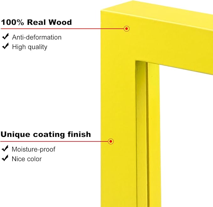 KINLINK 4x6 Picture Frames Yellow, Solid Wood Frames with Acrylic Plexiglass for 3.5x5 with Mat or 4x6 without Mat, Tabletop and Wall Display Photo Frame, Set of 4