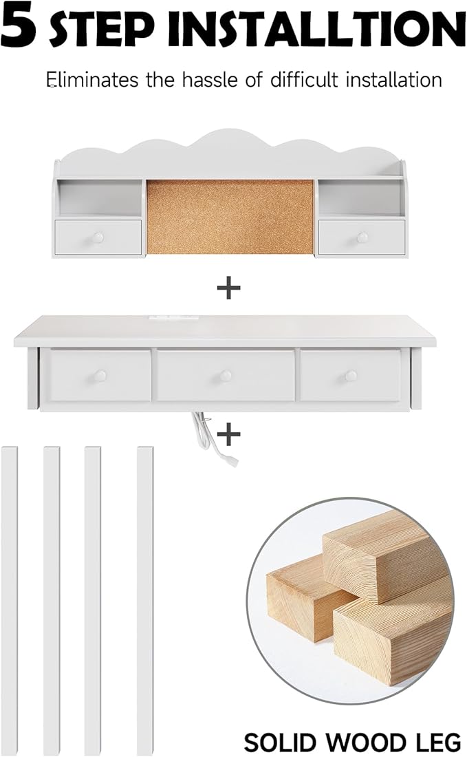 Home Office Furniture Writing Desk, 36 Inch Computer Work Station with Detachable Hutch for Small Place, 5 Drawers(White)