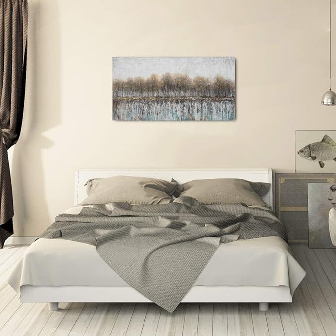 NdcSkyArt Canvas Wall Art for Bedroom, Tree Farmhouse Wood Neutral Watercolor Painting Gray Brown Silver Birch Prints for Rustic Home Living Room Sofa Background Decor