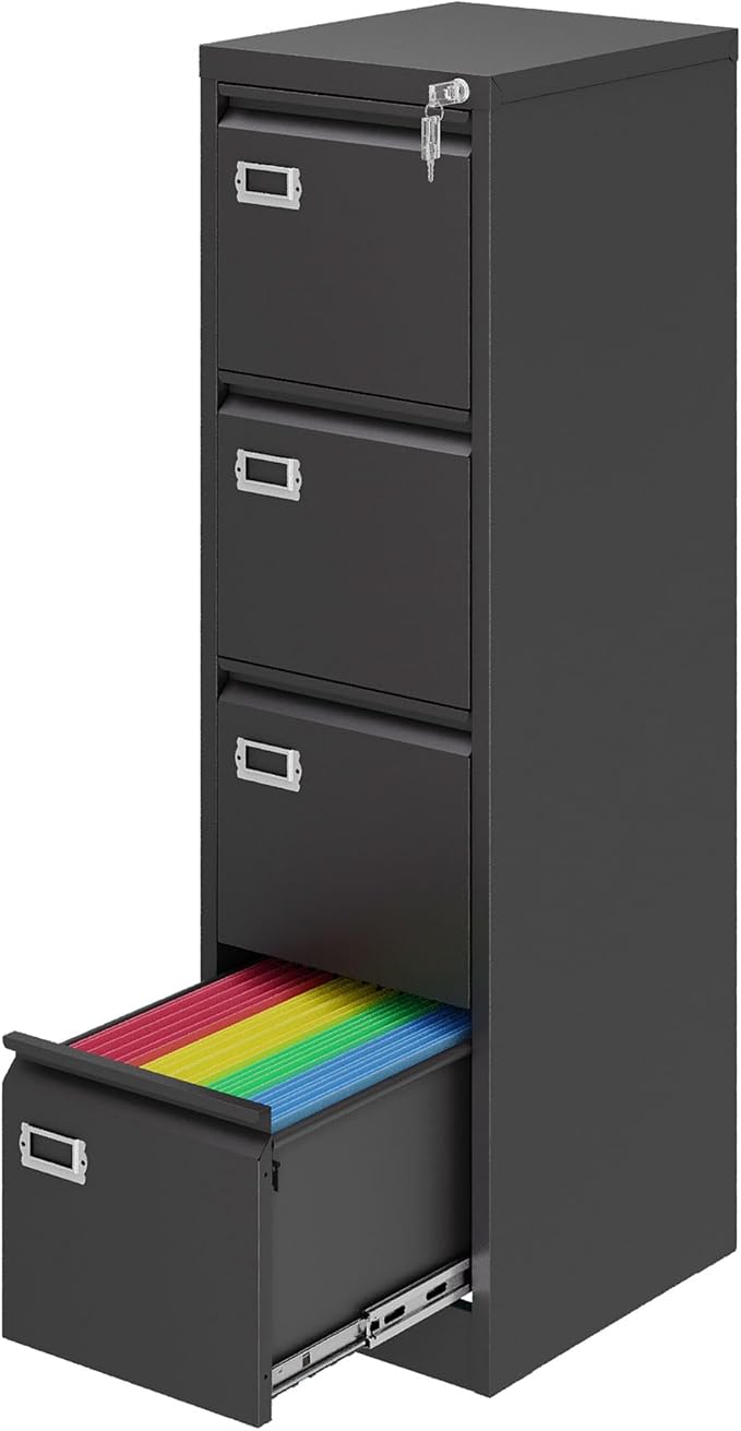 4 Drawer File Cabinet with Lock, Metal Filing Cabinets, Vertical Small Filing Cabinet Steel Lockable Storage Cabinets for Home Office to Organization Hanging Letter/Legal/F4/A4