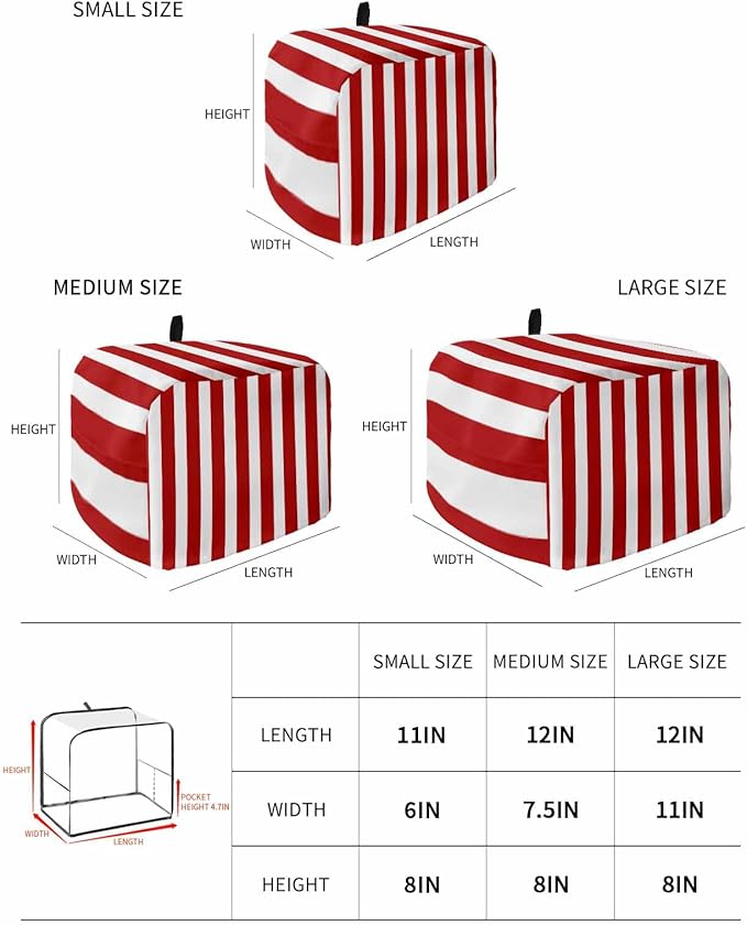 Toaster Cover 2 Slice Red Stripes Toaster Oven Cover with Pockets Vertical Striped Dustproof Bakeware Protector Small Kitchen Appliance Dust Covers and Fingerprint Protection for Women