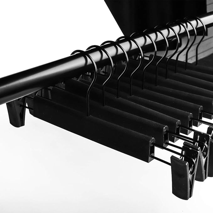 20 Pack Pants Hangers with Adjustable Non-Slip Clips Anti-Rust Hanging Hook for Trouser,Skirts,Jeans,Clothes Hangers Black