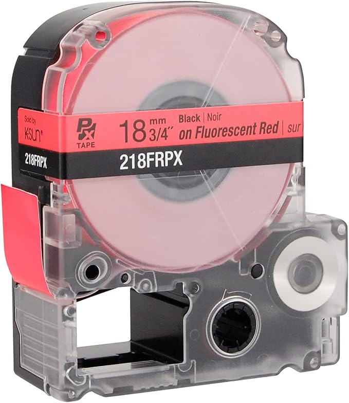 Epson LABELWORKS 218FRPX Genuine PET (Polyester) Tape Cartridge - Black on Fluorescent Red Label Maker Tape - 3/4" (18MM) Wide, 30'