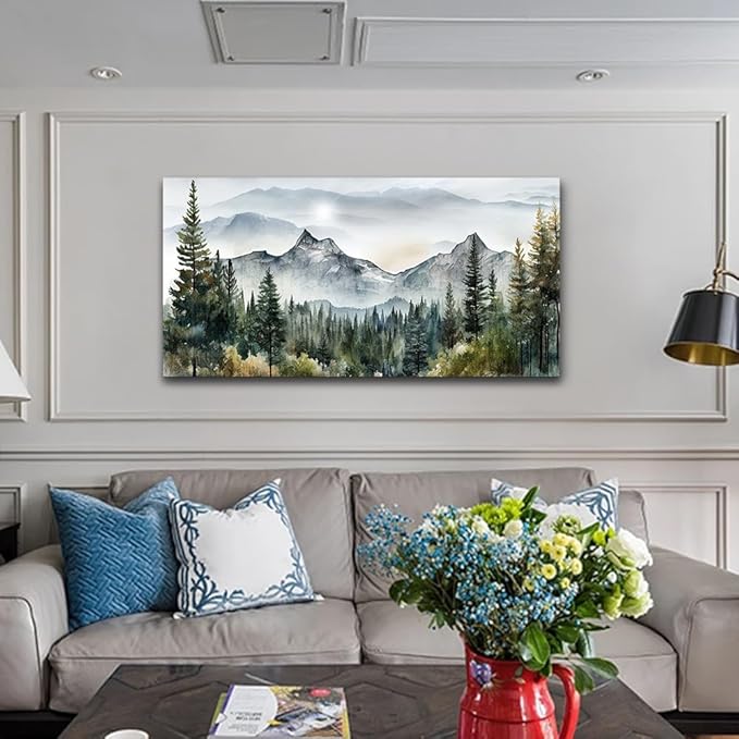 Lapremoly Large Wall Art For Living Room Canvas Wall Decorations For Bedroom Modern Office Wall Decor Abstract Mountain Scenery Paintings Misty Forest Landscape Wall Pictures Artwork Decorations