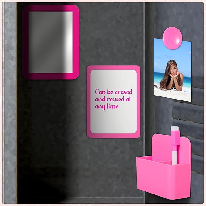 Locker Accessories Kit Back to School Essentials Include Magnetic Wallpaper Mirror Locker Carpet Whiteboard with Dry Erase Marker and Locker Organizer Supplies for Girls School Office (Rose Red, Pink)