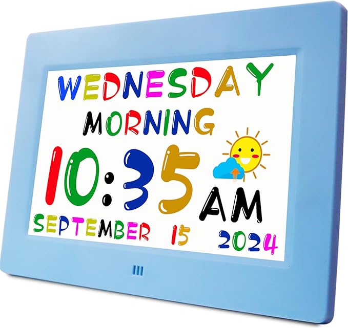 MASSII 2025 Digital Teaching Clock Talking Time, 24 Alarms Custom Reminders, Checklist to-Do List, Auto DST & Calendar Display, Sleep Trainer, Easy to Use for Kids Birthday Gift- Blue with Remote