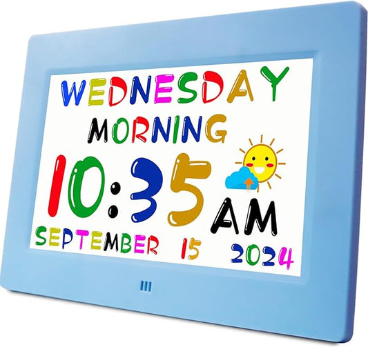 MASSII 2025 Digital Teaching Clock Talking Time, 24 Alarms Custom Reminders, Checklist to-Do List, Auto DST & Calendar Display, Sleep Trainer, Easy to Use for Kids Birthday Gift- Blue with Remote