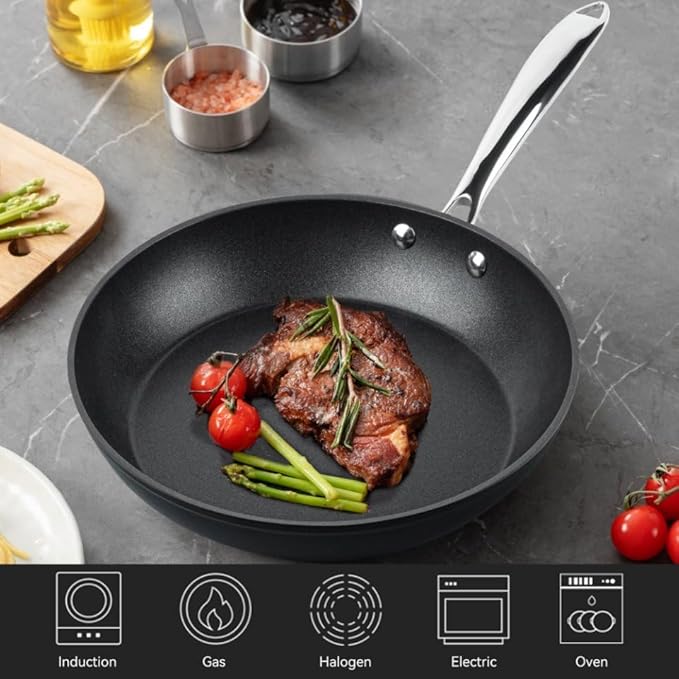 Frying Pan 8 Inch, Nonstick Frying Pan for Induction, 5-Ply Non Toxic Skillet with Stainless Steel Handle, Hard Anodised Aluminum Cookware, Oven Proof, Suitable for All Hobs