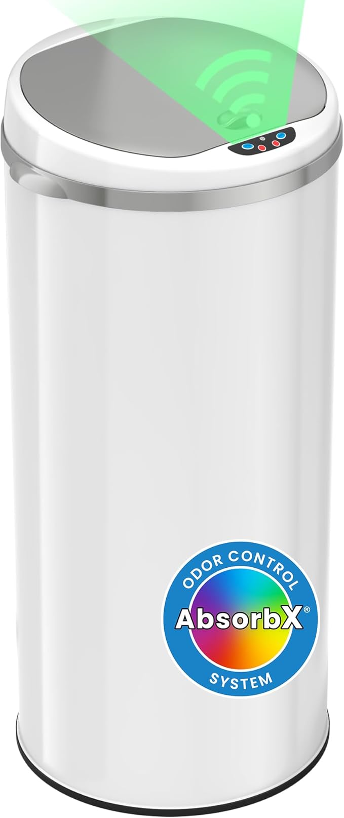 iTouchless 13 Gallon Trash Can with Odor Filter, Round White Stainless Steel Trashcan Garbage Bin for Home Office Work Bedroom Living Room Garage Large Capacity Slim Wastebasket