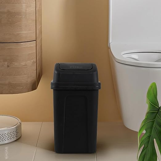 Cand 4-Pack 1.8 Gallon Plastic Swing Top Trash Can, Small Garbage Can with Swing Lid, Black