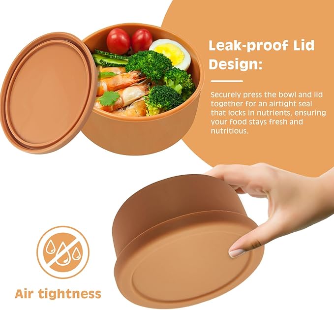 XU&PEIQI 24oz Silicone Food Storage Containers,Round Bowls with Lids - Meal Prep Containers for Kitchen Serving, Salad & Lunch - Airtight, Microwave/Fridge/Dishwasher Safe, BPA-Free (Grayish blue)