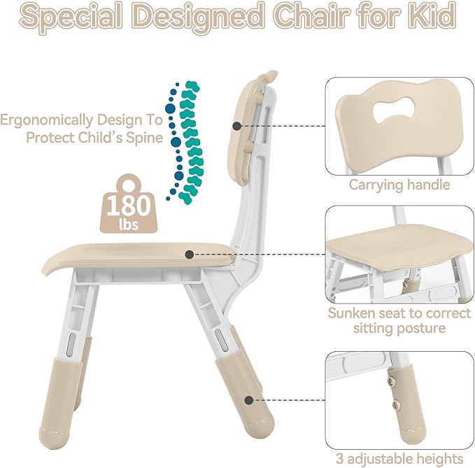 Kids Table and 2 Chairs Set, Height-Adjustable Toddler Table and Chair Set with Graffiti Desktop, 31.5''L x 23.6''W Children Activity Table for Daycare, Classroom, Home