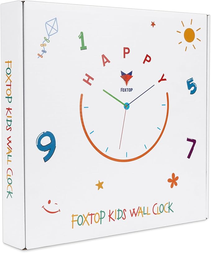 Foxtop Digital and Analog Learning Clock for Kids - Telling Time Teaching Clock 12 Inch Silent Non-Ticking Battery Operated Kids Wall Clock for Kids Room Playroom Nursery Classroom School (White)