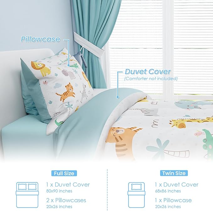 SANDJEST Animal Duvet Cover Sets Twin Size for Kids Boys Girls, Include 1 Polyester Comforter Cover 68x86 Inches and 1 Pillowcase 20x26 Inches, Comforter Not Included, Gift for Christmas Birthday