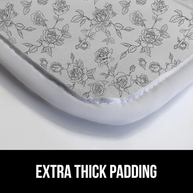 GORILLA GRIP Ironing Mat, Portable Iron Pad, Magnetic Cover and Padding for Top of Washer, Dryer, Tabletop, Countertop, Silicone Coating and Scorch Resistant, Travel Size 28x24, Gray Floral