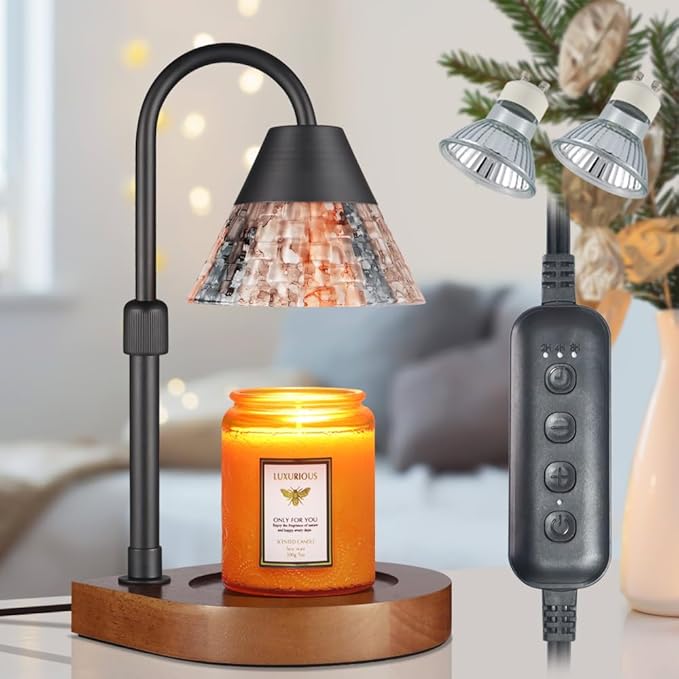 Candle Warmer Lamp with Timer, Dimmable Electric Candle Warmer,Candle Melter for Scented Candles Top-Down Candle Melting,Home Decor Mothers Day Birthday Gifts for Women Mom Grandma(Mixed Color Glass)