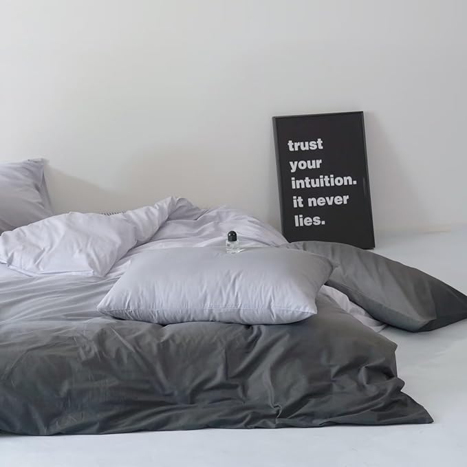Gradient Gray Comforter Set Ombre White Gray Bedding Set Full Women Aesthetic Comforter 3 PCs Gray Color Bed Comforter Set Full Gradient White and Gray Comforter Set Full Size