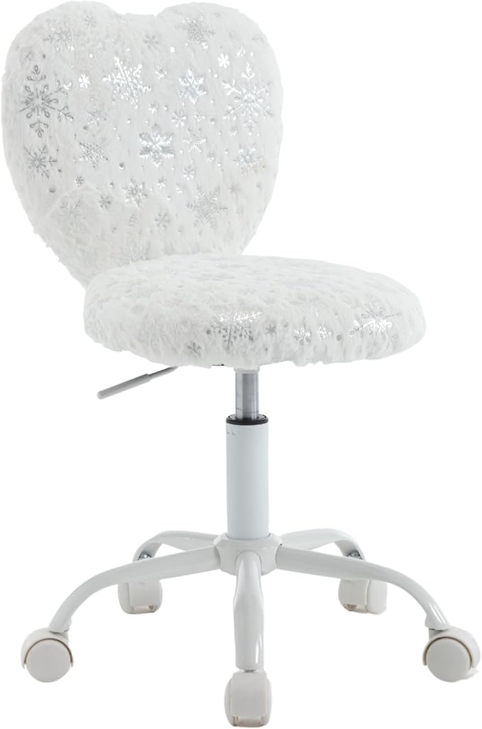 Kids Desk Chair - Girls Students Study Adjustable Computer Chair with Cute Heart Back for Home/Bedroom/School/Dorm, Snow White