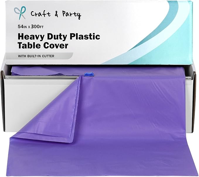 Craft And Party, 54 in x 300 feet Plastic Table Cover Roll for Party, Banquet, Picnic, Kids Activities for Any Size and Shape Table (Purple, 54" x 300ft)