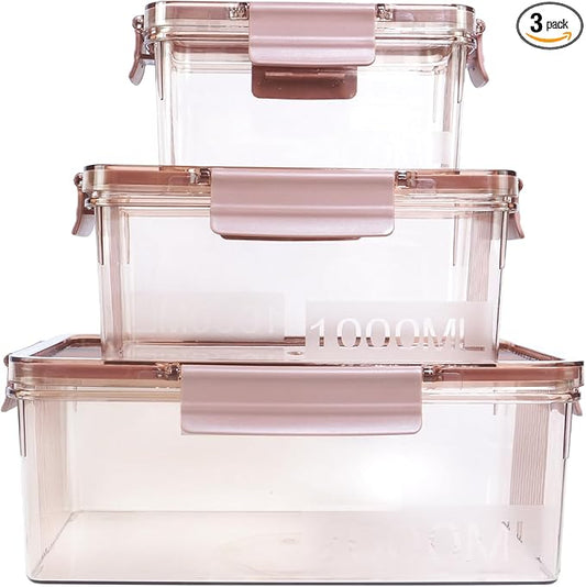 Eclirgan Freezer Storage Containers,Reusable Food Containers Set with BPA Free/Airtight,Clear Food Storage Set with Lock/Lids for Salad/Fruit(0.5/1/2 QT)