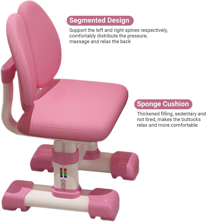 Kids Desk and Chair Set, Height Adjustable Children Study Desk, Golden Distance Preventing Myopia Design, Children Study Desk with Spacious Storage Drawer for Boys Girls School Home Study Tool (Pink)